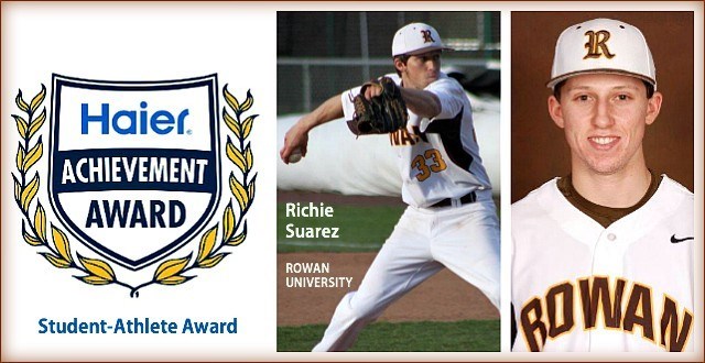 Rowan University Baseball Player Richie Suarez Recognized with the Haier Achievement Award for January